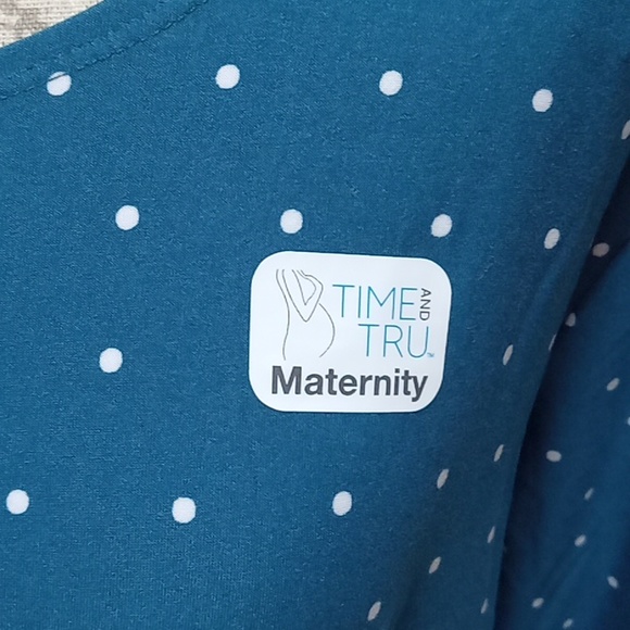 Time and Tru Large (12-14) Teal white polka dots Maternity long sleeve t… - Picture 2 of 10
